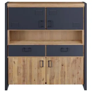 Main Möbel Highboard 141 x 150 cm Akazie & Metall schwarz