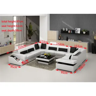 aea Ecksofa Leder Sofa Polster Eck Sitz Wohnlandschaft Garnitur UForm Familien Couch - Weiß