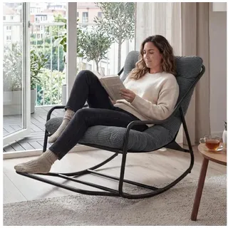 LuxusKollektion Schaukelsessel Schaukelstuhl Papasan Stuhl Stahlrahmen 160kg Dunkelgrau grau
