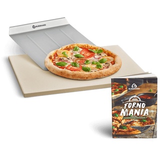 BURNHARD Pizzastein Universal rechteckig, Cordierit Stein, Edelstahl, (3-St), 45 x 35 x 1.5 cm inkl. Pizzaschieber beige Ø 45 cm x 43.5 cm x 8 cm