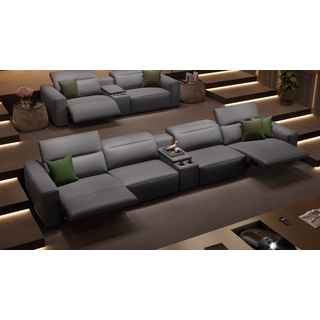 Leder Kino Couch LENOLA 4-Sitzer Relax Sofa - grau