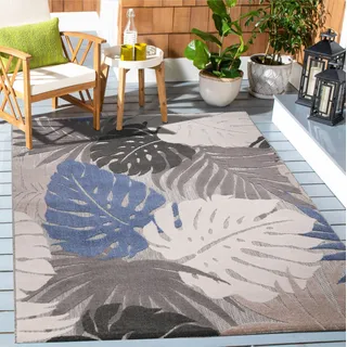 Sanat Outdoor Teppich Wetterfest - Outdoorteppiche für den Innen und Außenbereich, Balkon Teppich Wasserabweisend, Strapazierfähige Teppiche für Terrasse Garten und Wohnzimmer, Blau-Beige 60 x 110 cm