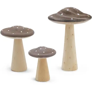 Spetebo Holz Deko Pilz 3er Set zum Hinstellen - 14 cm | 10 cm | 7 cm - Holz Fliegenpilz Figur zur Herbst Dekoration - Holzpilz Dekopilz Waldpilz Herbstdeko Aufsteller Tischdeko Dekofigur