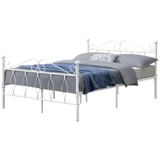 [en.casa] Metallbett 140x200 cm Doppelbett bis 300kg Weiß