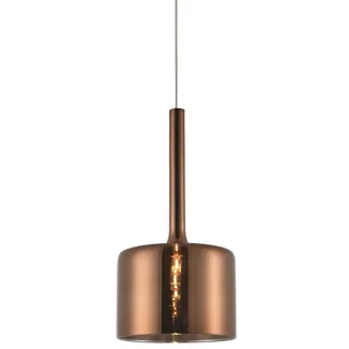 Licht-Erlebnisse Pendelleuchte ZEVENA, ohne Leuchtmittel, Glas Metall schmal Ø 14 cm H: max. 117 cm verstellbar in Kupfer G9 orange