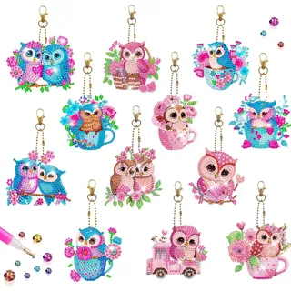 DNWFZ Diamond Painting Anhänger 12PCS 5D Diy Diamond Painting Schlüsselanhänger Kinder Malerei Stickerei Diamant Painting Anhänger Art Herz Mandala Frauen Mädchen Handtasche Schlüssel Craft Kits