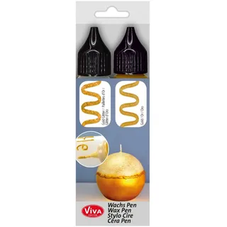 Viva Decor® Candle Wachs Pen 2er Set (Gold + Gold-Glitter, 2 x 28 ml) Wachsstifte zum Kerzen anmalen - Kerzen basteln - Kerzen Pen - Wachsfarben für Kerzen - Candle Liner - Made in Germany