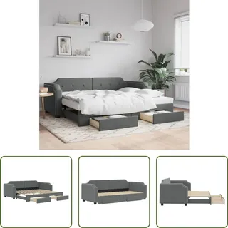The Living Store Tagesbett Ausziehbar mit Schubladen Dunkelgrau 80x200 cm Stoff - Grau