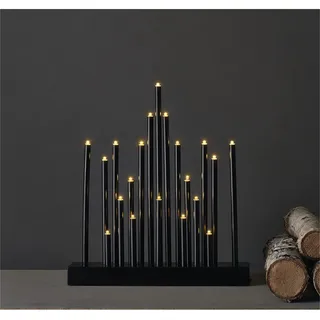 EMOS LED-Kerzenständer mit 20 Kerzen in Stern-Effekt, Schwarz, Batteriebetrieben 3X AA, Innenbereich IP20, 6/18h Timer-Funktion, 27, 5x25 cm, DCAW04