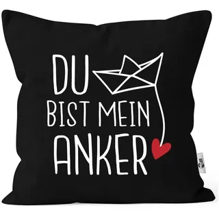 MoonWorks Dekokissen Kissen-Bezug Spruch Liebe du bist mein Anker Origami Papierschiffchen schwarz