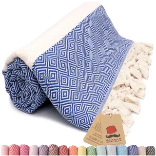 Bazaar Anatolia Hamamtuch Saunatuch 100% Baumwolle Badetuch Groß 185x100 cm Orientalische Deko Decken Boho Sauna Yoga Diamant (Dunkelblau)