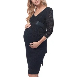 Be Mammy Damen Umstandskleid Maternity Schwangerschaftskleid BE20-171 (Schwarz, S) - S