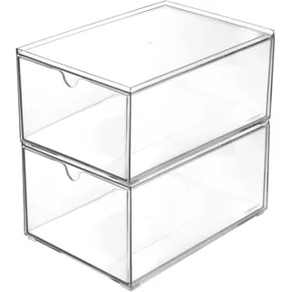 Youngever 2er-Pack Organizer Schubladenbox, 23 cm x 16,5 cm x 10 cm stapelbarer Make-up Organizer, Stapelbare Make-up Aufbewahrung, Durchsichtige Kosmetik Organizer, Make-up Organizer Schubladen