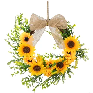 MUCKLILY Türkranz für Frühling und Sommer, künstliche Wildblumen-Girlande, Frühlingskranz, künstliche Blumen, grüne Blätter, Kränze für Haustür, Außenbereich, Fenster, Wand, Garten, Hochzeit, Festival