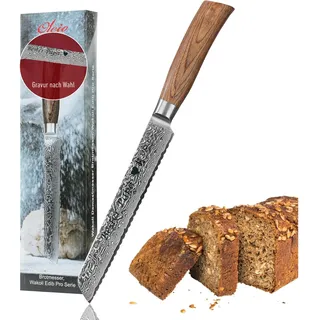 Wakoli EDIB Pro Damast Brotmesser mit Gravur – Personalisiertes Messer, 20 cm Wellenschliff-Klinge aus 67 Lagen Damaststahl (VG10-Kern), Pakkaholzgriff, Geschenkbox – Individuelles Geschenk