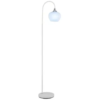 GLOBO LIGHTING LED Bogenlampe, Leuchtmittel inklusive, Warmweiß, Stehleuchte Beistellleuchte Standlampe Glas weiß gemustert verchromt weiß