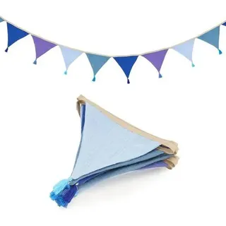 Wimpelkette Kinderzimmer Blau 2,8m Musselin Baumwolle mit Quasten