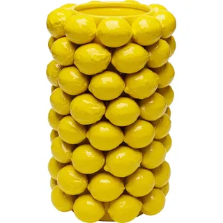 Kare Vase Lemon Juice, Gelb, Pflanzengefäß, Deko Vase, Blumentopf, Zitronen Motiv, Porzellan, handgearbeitet, Unikat, 43 cm (H)