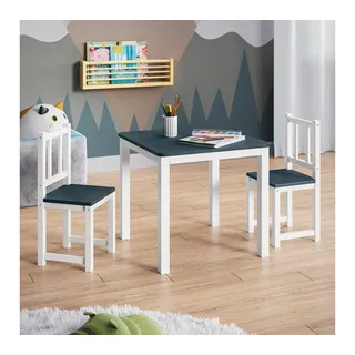 Bellabino Kindersitzgruppe Sora, (2 Stühle und 1 Tisch), Holzsitzgruppe aus Massivholz, abgerundete Ecken, Weiß/Anthrazit grau