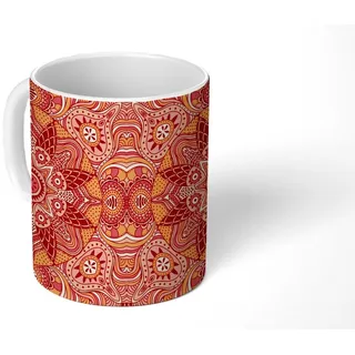MuchoWow Tasse Mandala - Muster - Vintage - Orange - Rot, 1-tlg., Keramik, Kaffeetassen, Teetasse, Becher, Kaffeebecher, Geschenk bunt