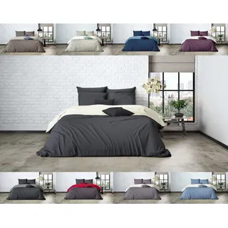MISTRAL HOME Uni Einfarbig Wende Bettwäsche Edel Perkal 100% Ägyptische Baumwolle, Maße:155 cm x 220 cm, Farbe:Pristine-Raven Grey