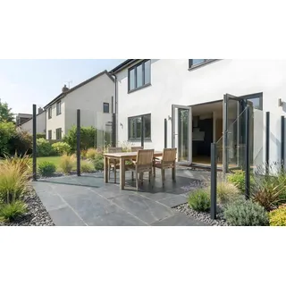 Glas Sichtschutz San Jose - Sichtschutzzaun Serie aus 8 mm ESG Glas - zeitloser Glas-Windschutz für Garten, Terrasse & Balkon