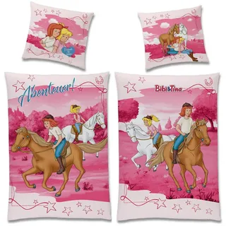 BERONAGE Kinderbettwäsche Bibi und Tina Abenteuer Bettwäsche Biber / Flanell, Baumwolle, 2 teilig, 135x200 + 80x80 cm rosa