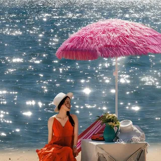 Ggipxalatyr 200cm Sonnenschirm Hawaii Pink Mit Neigung Strandschirm GroB Sonnenschutz Gartenschirm UPF 50+, Leicht Und Langlebig, Ideal Für Sand Und Hinterhof