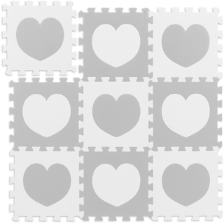 Relaxdays Puzzlematte Herz-Muster, 18 Puzzleteile, aus schadstofffreiem EVA-Schaumstoff, B x T: 91,5 x 91,5cm, weiß/ grau
