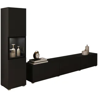 Home Affaire Wohnwand BERLIN I, Vitrine Türschlag links/rechts wechselbar, (Komplett-Set, 2-St), moderne grifflose Mediawand Breite 220 cm, Vitrine mit Verglasung schwarz