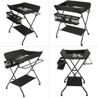Wickeltisch, klappbar, Wickeltisch, faltbar, mit Sicherheitsgurt, Wickelauflage, verstellbar in drei Positionen, 92/95/98 cm, Motiv Giraffe (schwarz)