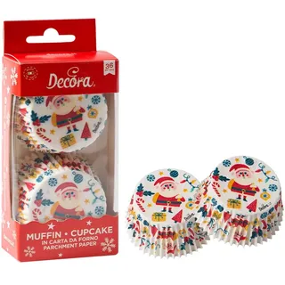 Decora, 0339897, 36er-Packung „Frohe Weihnachten“-Backförmchen, 50 x 32 mm, zum Backen und Verschenken von Muffins, hitzebeständig bis 180°C, in praktischer Blisterverpackung, hergestellt in Italien