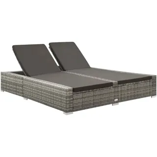 vidaXL Doppel Sonnenliege 2-Personen Gartenliege Doppelliege Relaxliege Gartenmöbel Saunaliege Liege Freizeitliege Poly Rattan Grau