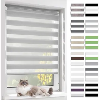 BelleMax Doppelrollo Klemmfix ohne Bohren & mit Bohren, Grau B90 x H140 cm (Stoffbreite 90cm), Duo Rollo, Fensterrollo lichtdurchlässig & Blickdicht, Klemmrollo Sichtschutz & Sonnenschutz
