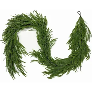 Xiyocadt Weihnachtliche Norfolk-Kieferngirlande,Dichte Norfolk-Kiefer, Tannengirlande Künstlich Weihnachtsgirlande Grün,für Weihnachtsdeko Innen Außen Treppengeländer Türrahmen (270 cm)