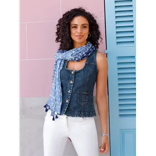 Jeansweste, Damen, Gr. 48, blau (blau, stone, washed), 99% Baumwolle, 1% Elasthan, unifarben, Westen