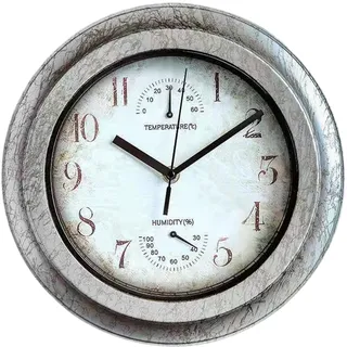 Mateju Wanduhr Outdoor Funk Garten Wetterfest, 11,2 Zoll Wanduhr Ohne Tickgeräusche,Wetterfest Außen & Innen, Lautlose Quarzuhr für Wohnzimmer Küche (Retro-Crafting,28,5x28,5x5cm)