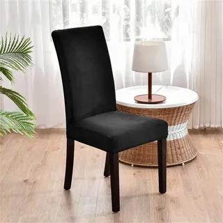 Morbuy Samt Stuhlhussen Set Stretch Stuhlbezug für Esszimmerstühle, Einfarbig Velvet Waschbarer Stuhlhussen Schwingstühle Stuhlüberzug für Haus Hotel Hochzeit Partys (1er Set,Schwarz)