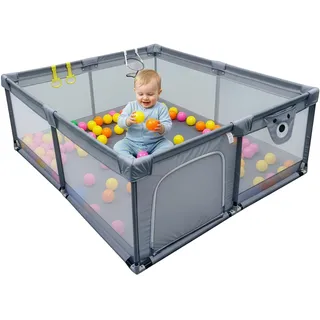 Relaxdays Laufstall Baby, mit 50 Bällen, grau