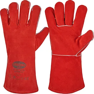 Grillhandschuhe Rindleder Premium Grillhandschuh Grill Handschuh Echt Leder Rot