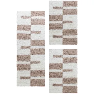 HomebyHome Bettumrandung Schlafzimmer 3 teilig Teppich Beige - Waschbarer Bettumrandung Teppich Läufer Set Extra Flauschig Bettvorleger Schlafzimmer Bettset:2 St. 60x110 cm | 1 St. 80x250 cm
