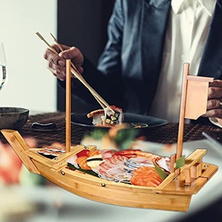 Jauhmui Holz Sushi Boot,Boot Förmigen Sushi Teller,Holz Sushi Serviertablett Boot Platte,Sashimi Sushi Bambus Tellern,Japanischen Stil Bambus Sushi Tablett Vorspeise Platte,für Home Restaurant (50Cm)