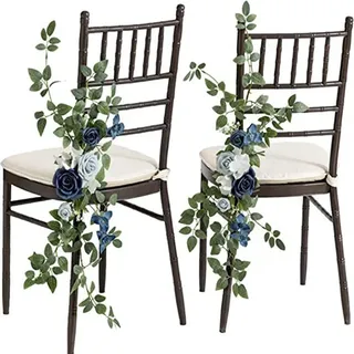 Rockreyoa 2er Set Hochzeits Gang Dekorationen Stuhl Blumen mit Eukalyptus Künstliche Hochzeitsbogen Blumen Kirchenbank für Hochzeits, Zeremonie, Party, Stuhldekoration, Hintergrund Dekoration 4#