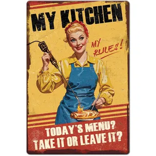 Hobbspring 1 Stück Vintage Metallblechschilder 20x30cm Retro Diner Dekor Metall Küchenwandschilder My Kitchen My Rules Poster Für Küche Büro Café Kneipe Zuhause Wanddekoration