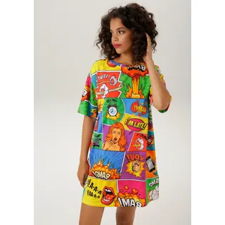 Aniston CASUAL Minikleid Comic-Druck Blau/Grün/Gelb/Rot/Schwarz 40
