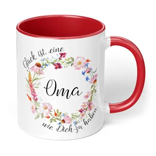 True Statements Oma Tasse Glück ist eine Oma wie dich zu haben - Kaffee-Tasse mit Spruch - Geschenk für Oma/Großmutter, inner red