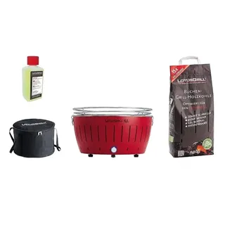 LotusGrill - Sonderpaket BBQ XL Rot (cm 43,5) mit 2,5 Kg Holzkohle und Brenngel