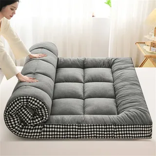 Japanische Bodenmatratze, dicke Futon-Matratze, rollbare Klappmatratze, tragbare Isomatte für Schlafzimmer, Bodenkissen, Bett (grau, 200 x 200 cm) – ultimativer Komfort und platzsparende Lösung