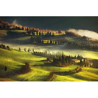 Papermoon Fototapete PAPERMOON "LANDSCHAFT-HERBST NATUR BÄUME WALD BERGE GEBIRGE ALPEN", bunt, B:4,5m L:2,8m, Vlies, Tapeten