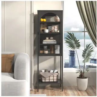 Celya Sideboard Metallschrank & Sideboard-Set, mit Regal, Glas- & Metalltüren, modern (Speicher Schrank mit 3 einstellbaren Regalen. H160cm×B50cm×T35cm, Für Küche, Esszimmer, Wohnzimmer, Bad, Home-Office, Schwarz), Metall Glas Tür Schaukasten Speicher Schrank, 5-Stufen schwarz